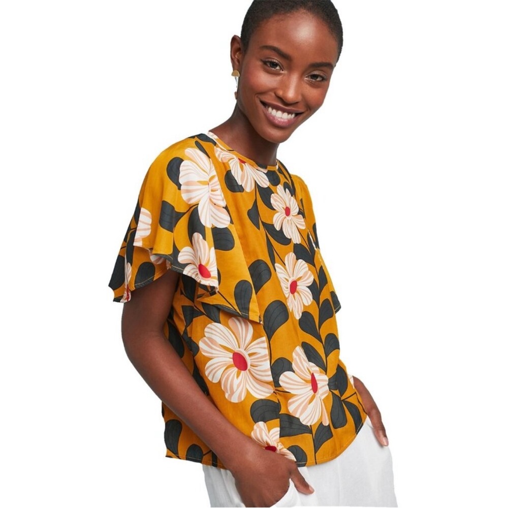 🆕NWT Anthropologie Eva Franco Ikebana Floral Ruffle Sleeve Blouse size 4